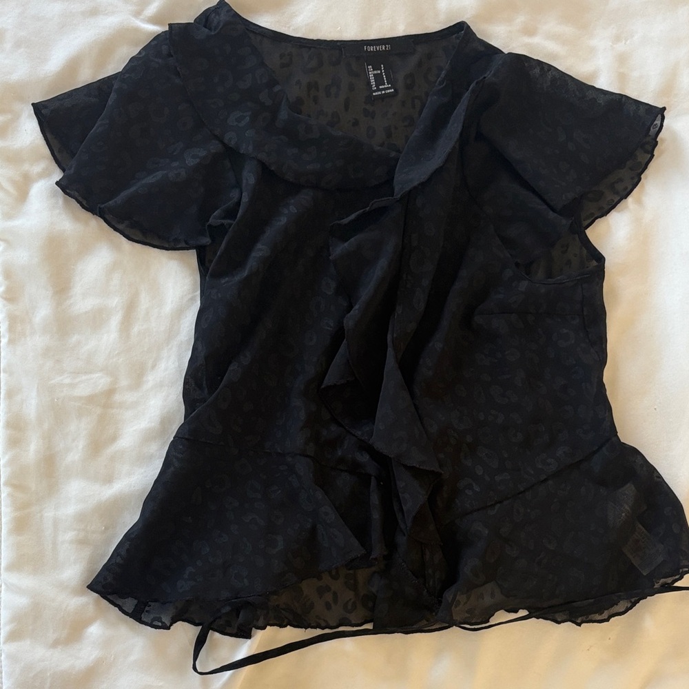 Forever 21 Black Leopard Print Ruffle Blouse